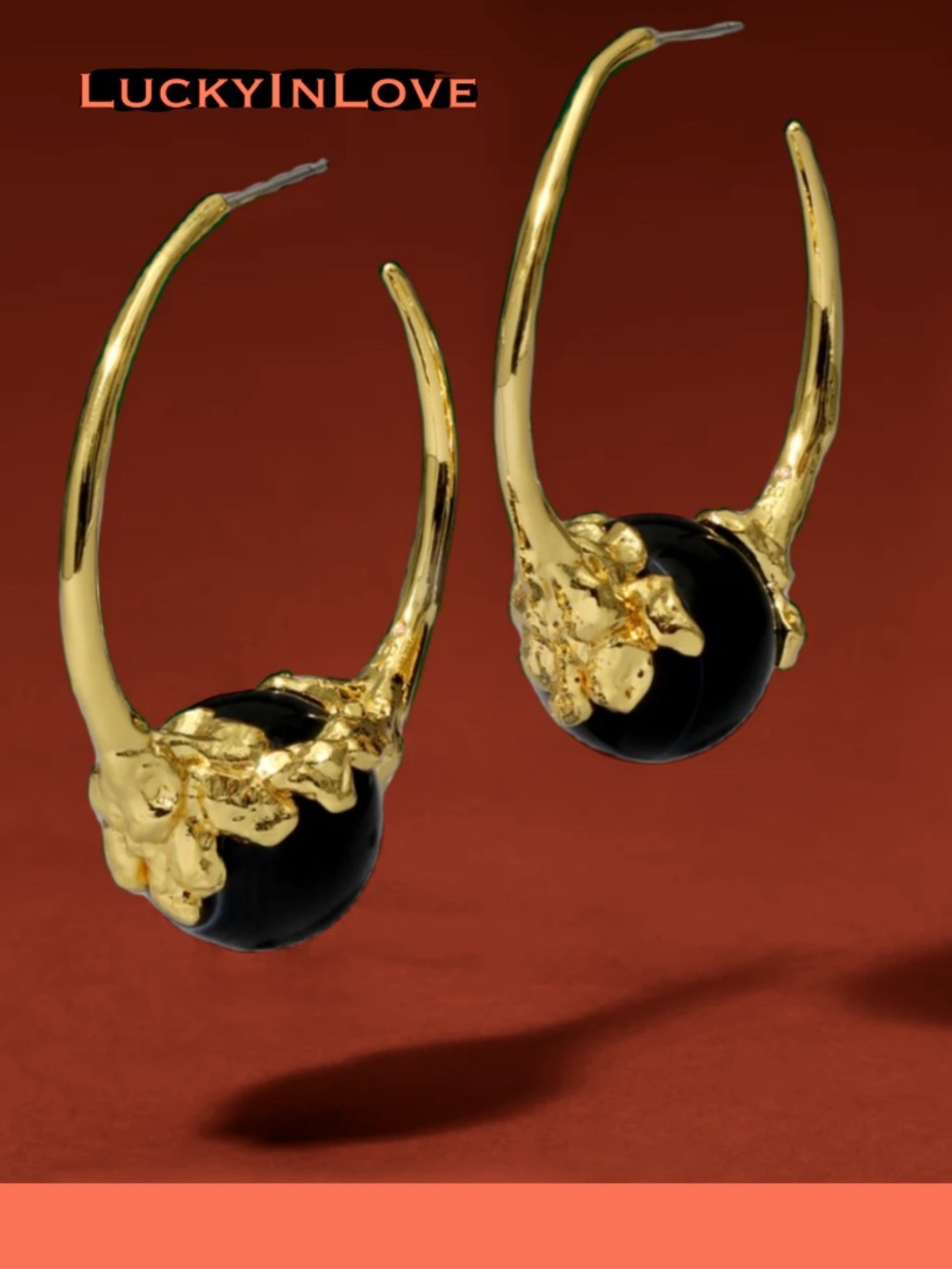 ALEXIS BITTAR • Brut Gold Capped Black
Agate Hoop Earrings